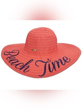 Panama Jack Coral Wide Brim Sun Hat with Navy Script